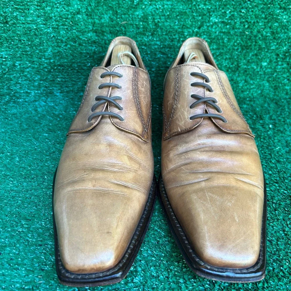 Certo Mens Tan Leather Derby Dress Shoes Made in Italy 3580 Size 43.5